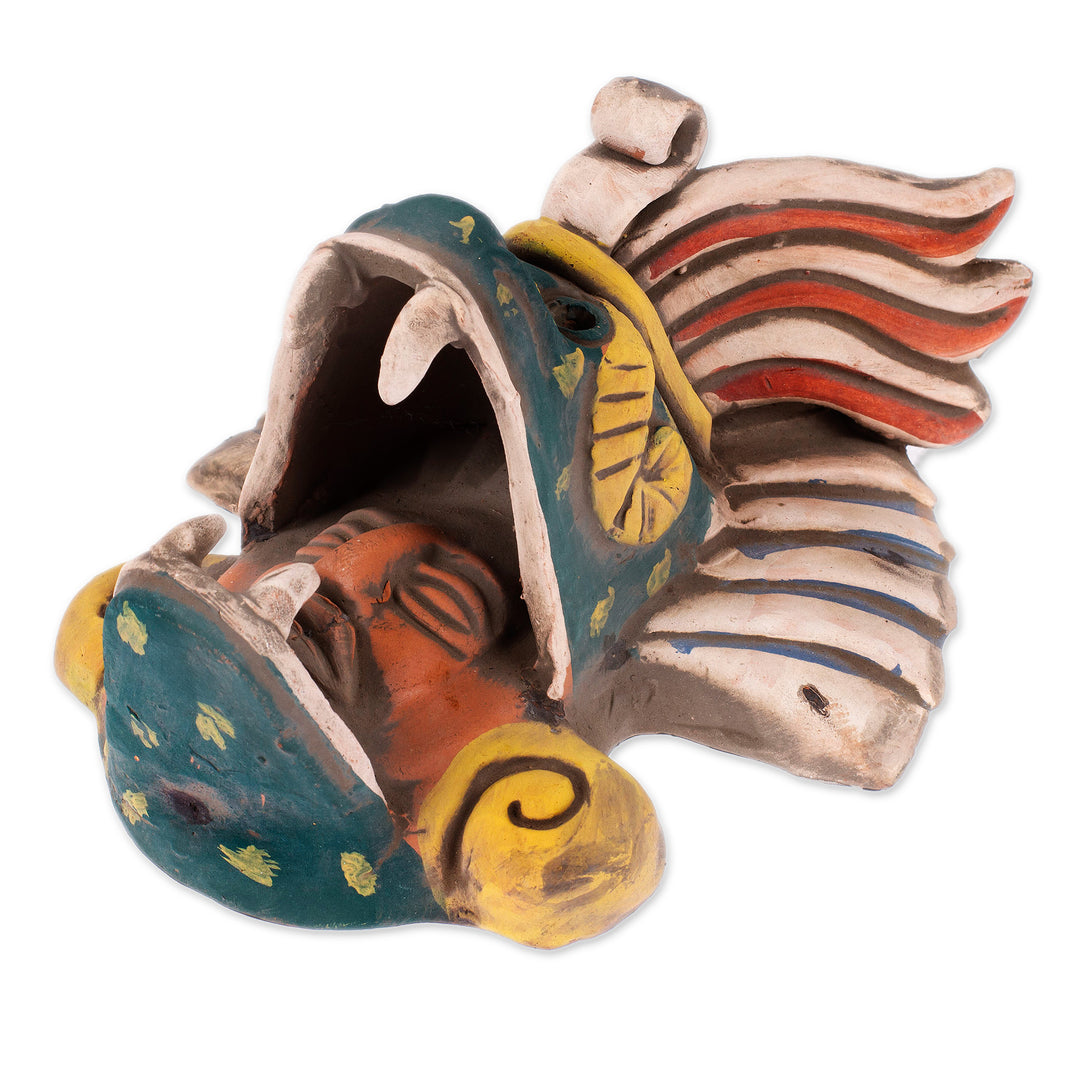 Earthtone Quetzalcoatl Handcrafted Ceramic Wall Mask - Quetzalcoatl Revered