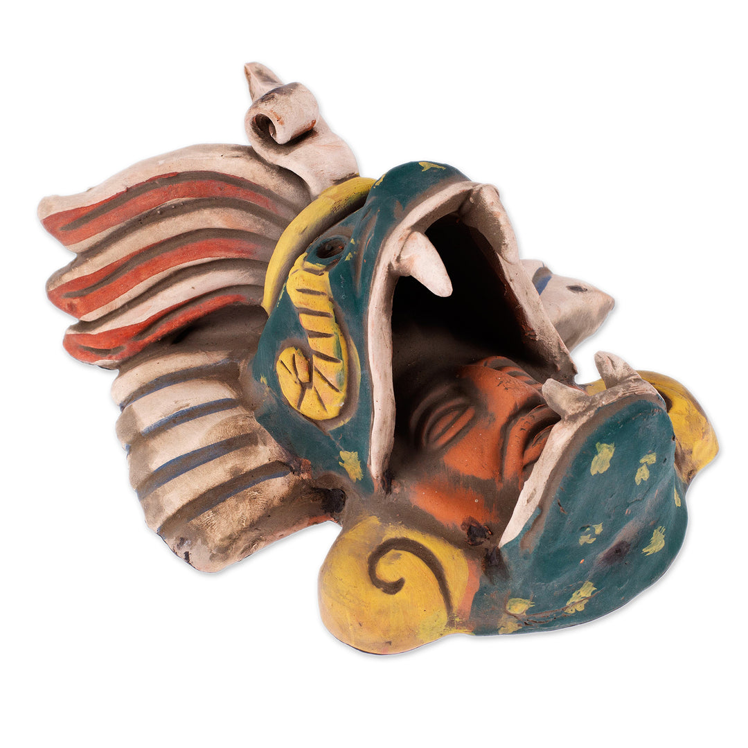 Earthtone Quetzalcoatl Handcrafted Ceramic Wall Mask - Quetzalcoatl Revered