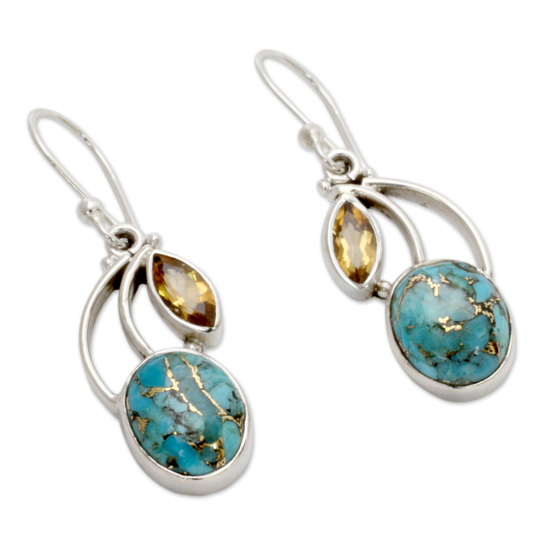 Composite Turquoise and Citrine Silver Dangle Earrings - Modern Mystique