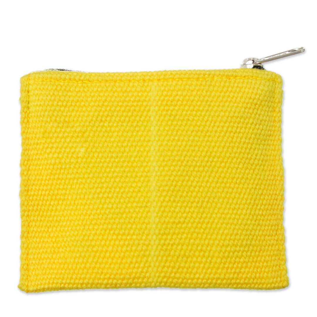 Embroidered Floral Maize Alpaca Blend Coin Purse from Peru - Maize Flower