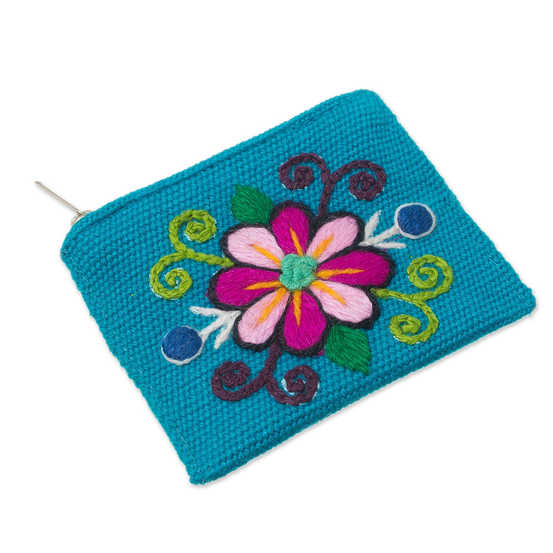 Embroidered Floral Turquoise Coin Purse - Floral Keeper in Turquoise