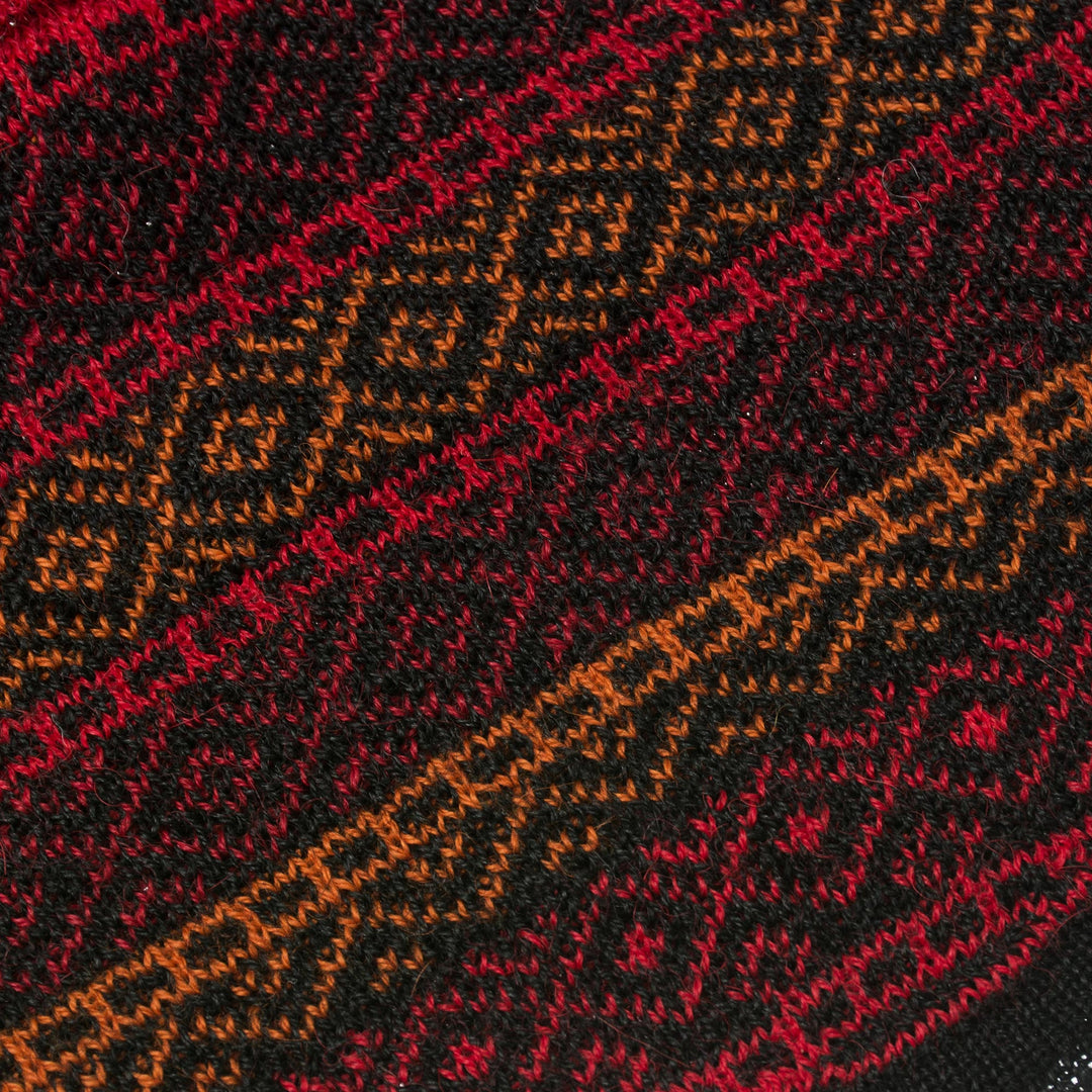 Red and Multicolored Alpaca Blend Knit Hat from Peru - Diamond Warmth