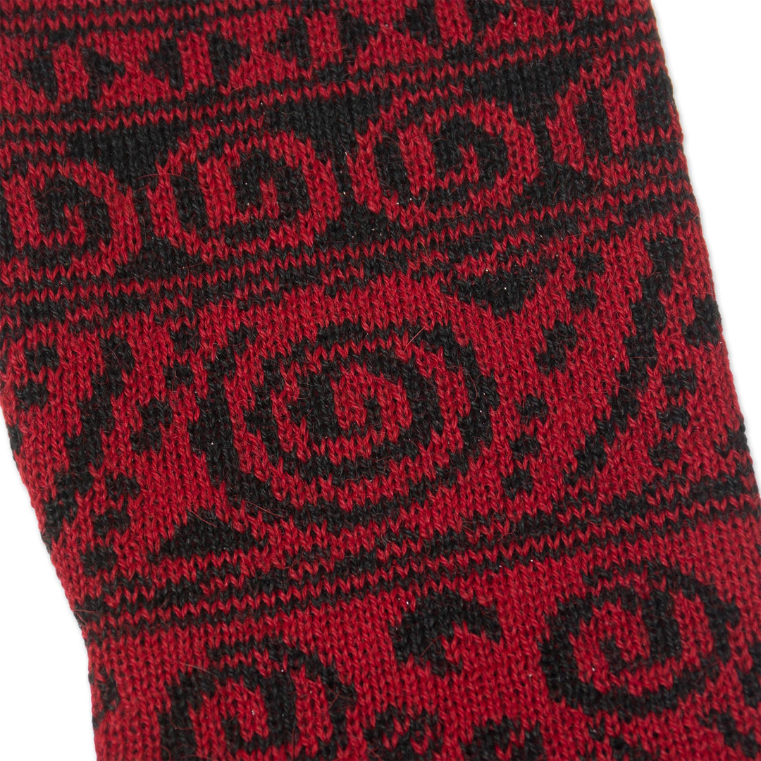 Alpaca Blend Fingerless Gloves in Crimson and Black - Crimson World