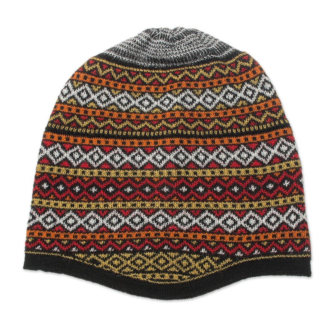 White and Multicolored Alpaca Blend Knit Hat from Peru - Bright Diamonds