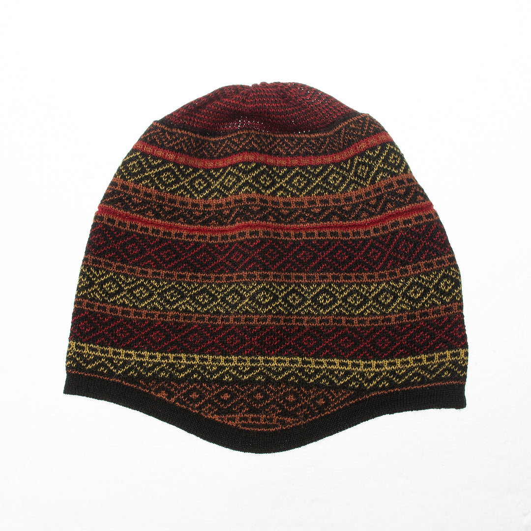 Multicolored Alpaca Blend Knit Hat from Peru - Striking Diamonds