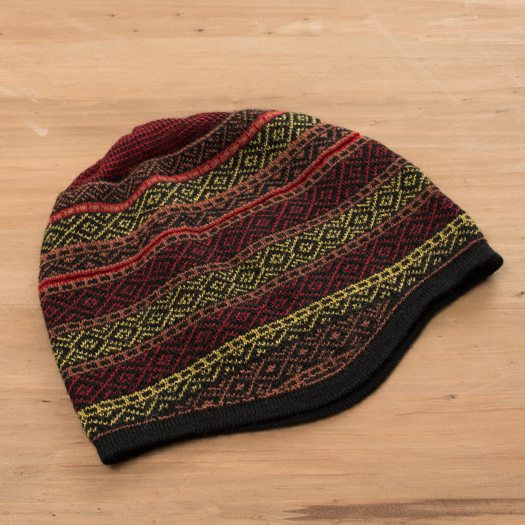 Multicolored Alpaca Blend Knit Hat from Peru - Striking Diamonds
