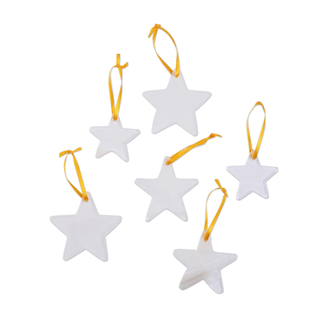 Star-Shaped Hand-Carved Natural Onyx 6-Piece Ornament Set - Star of the East