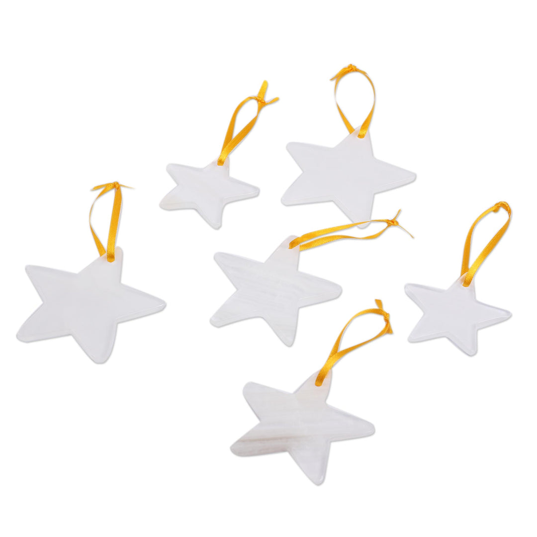 Star-Shaped Hand-Carved Natural Onyx 6-Piece Ornament Set - Star of the East