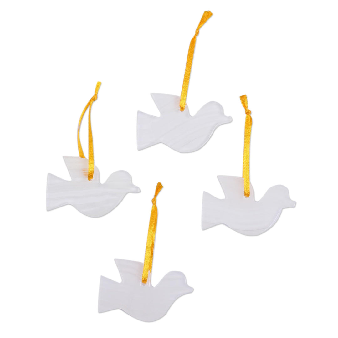 Set of 4 Natural Onyx Dove Ornaments Handcrafted in Mexico - Purity of the Dove