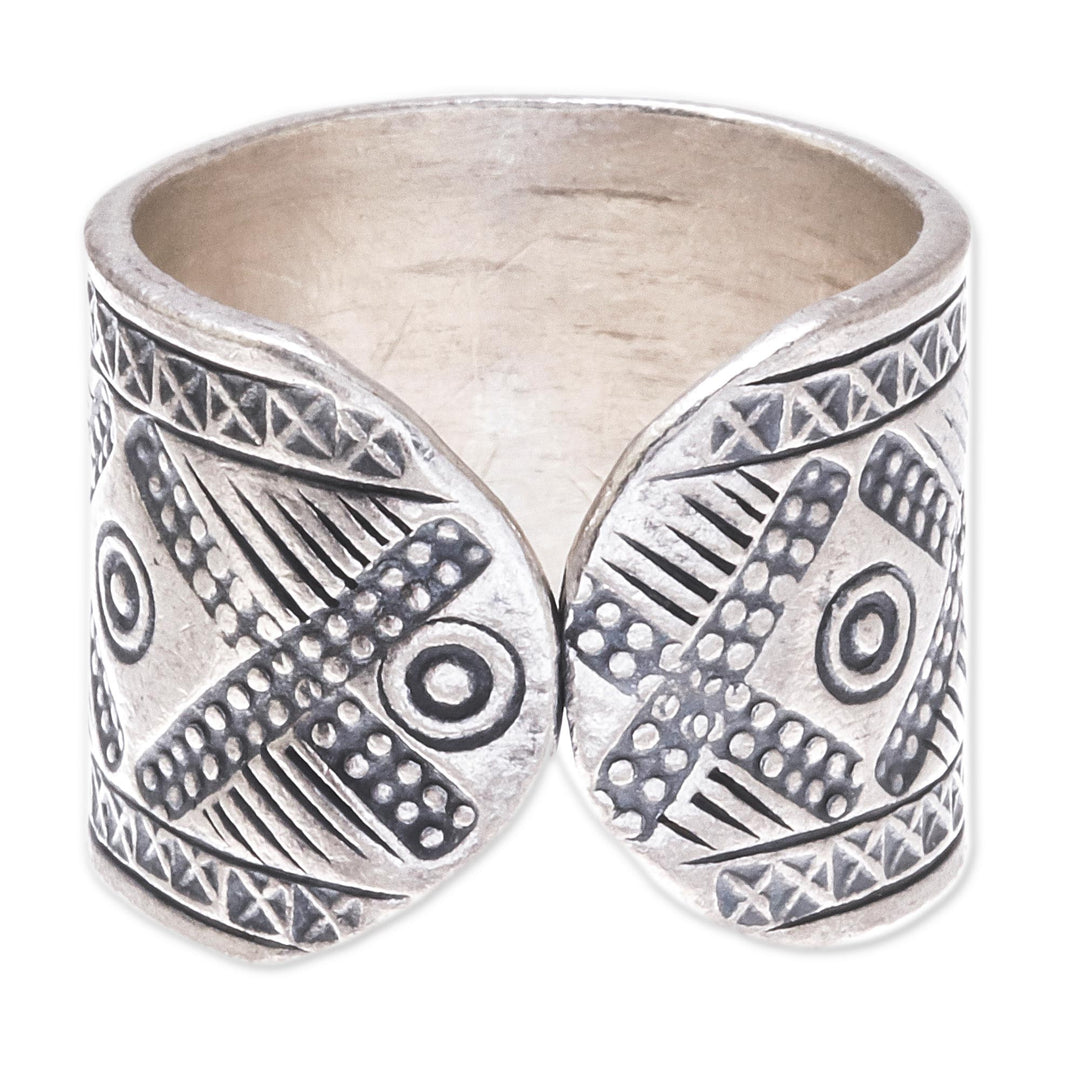 Cross Pattern Sterling Silver Wrap Ring from Thailand - Lanna Promise