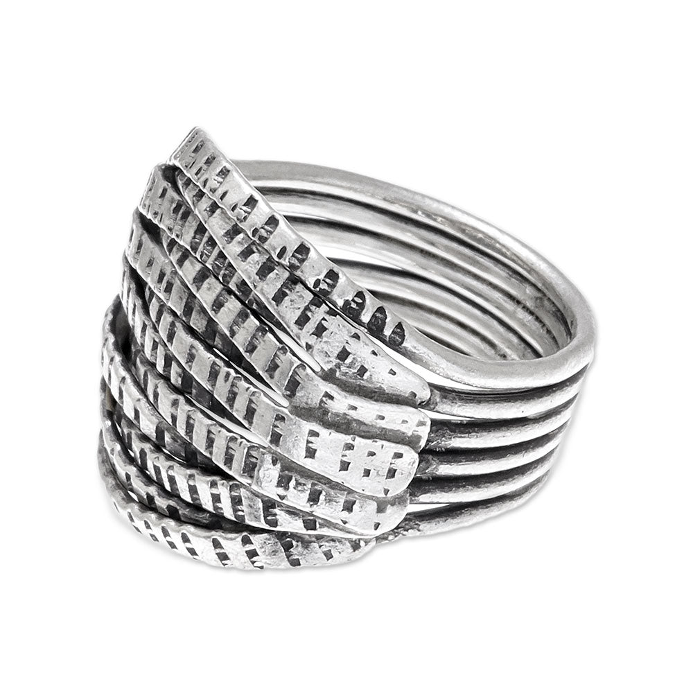 Patterned Sterling Silver Band Ring from Thailand - Friendly Harmony