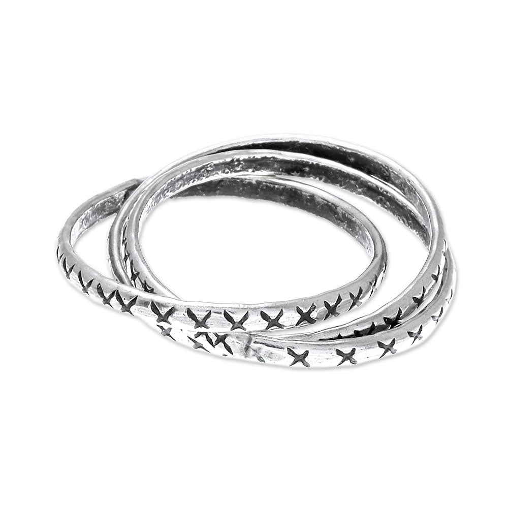 Cross Pattern Karen Silver Band Ring from Thailand - Crossed Trinity