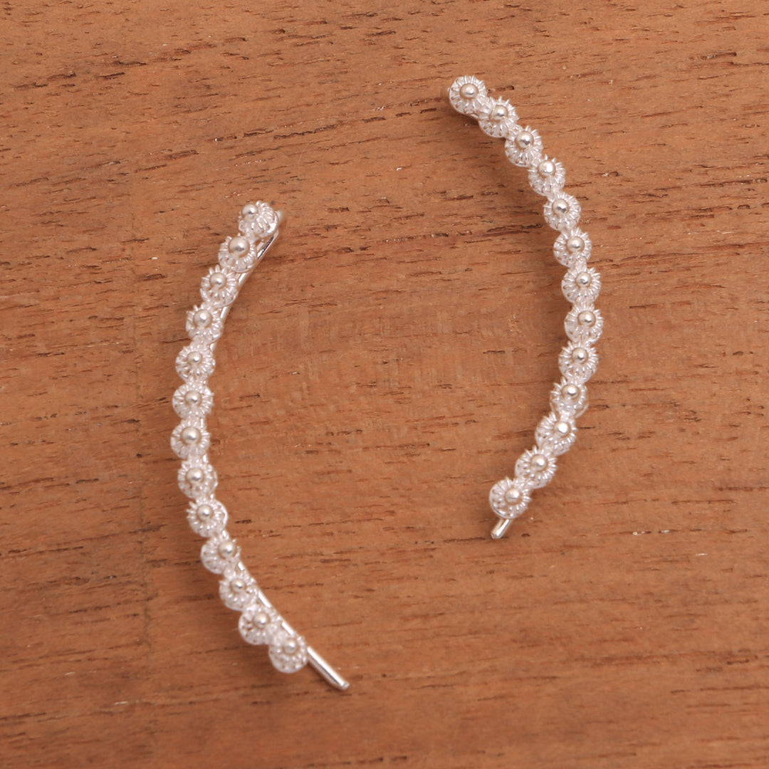 Hand Made Sterling Silver Ear Climber Earrings from Java - Shining Stupas