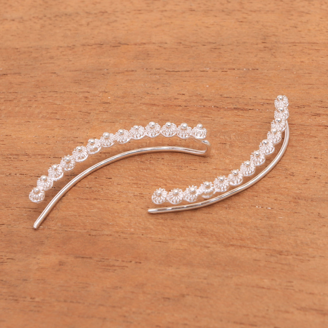 Hand Made Sterling Silver Ear Climber Earrings from Java - Shining Stupas