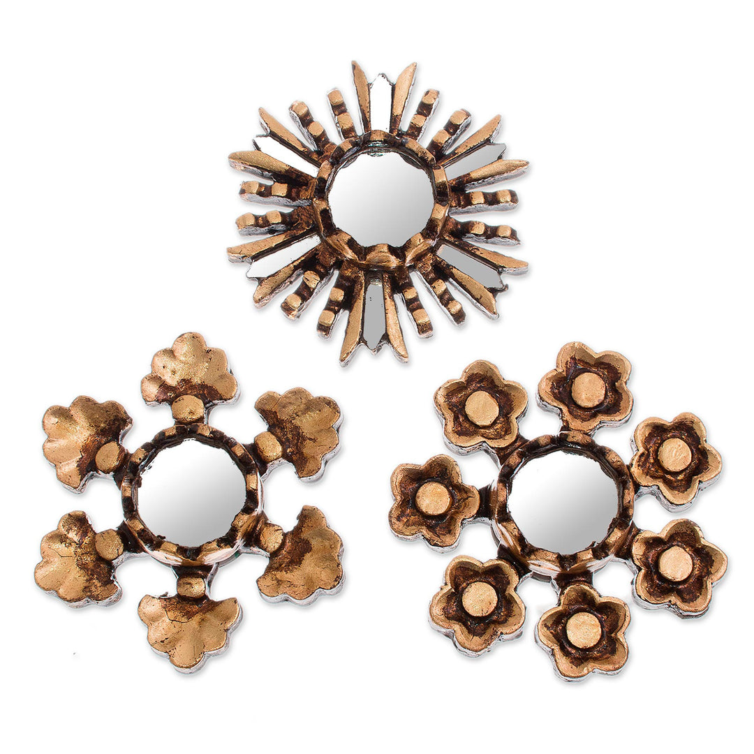 Floral Bronze Gilded Mini Accent Mirrors (Set of 3) - Floral Reflection