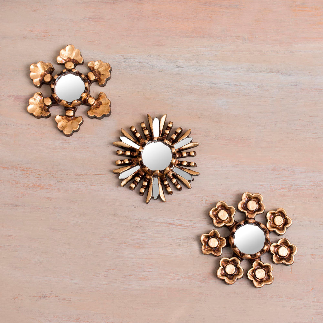 Floral Bronze Gilded Mini Accent Mirrors (Set of 3) - Floral Reflection
