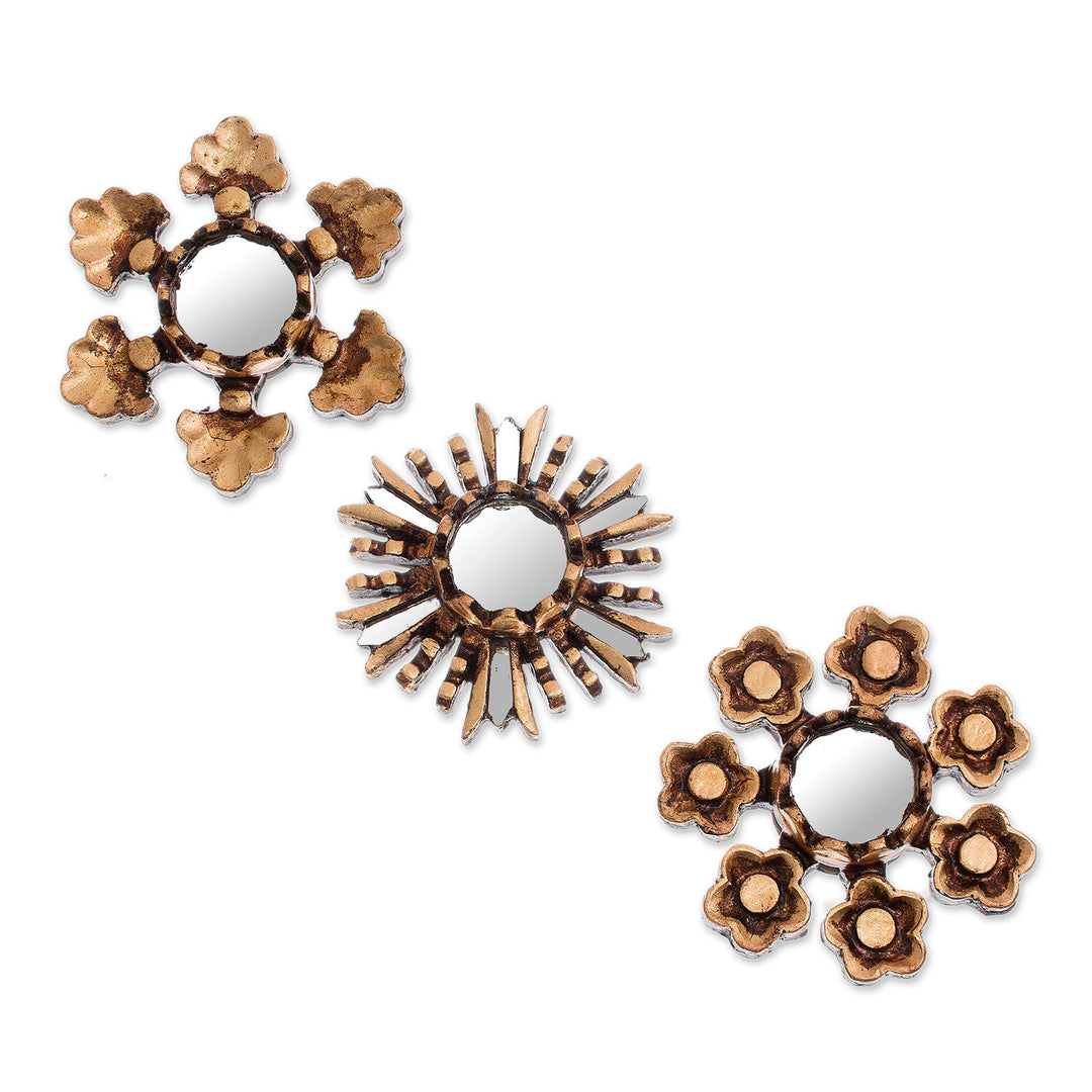 Floral Bronze Gilded Mini Accent Mirrors (Set of 3) - Floral Reflection