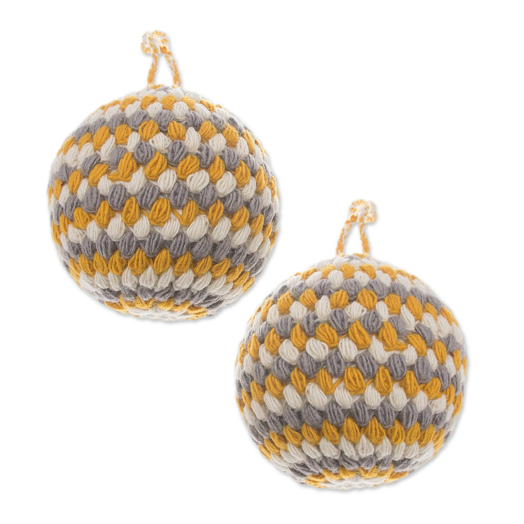 Handmade Wool Ornaments in Honey from Peru (Pair) - Honey Holiday
