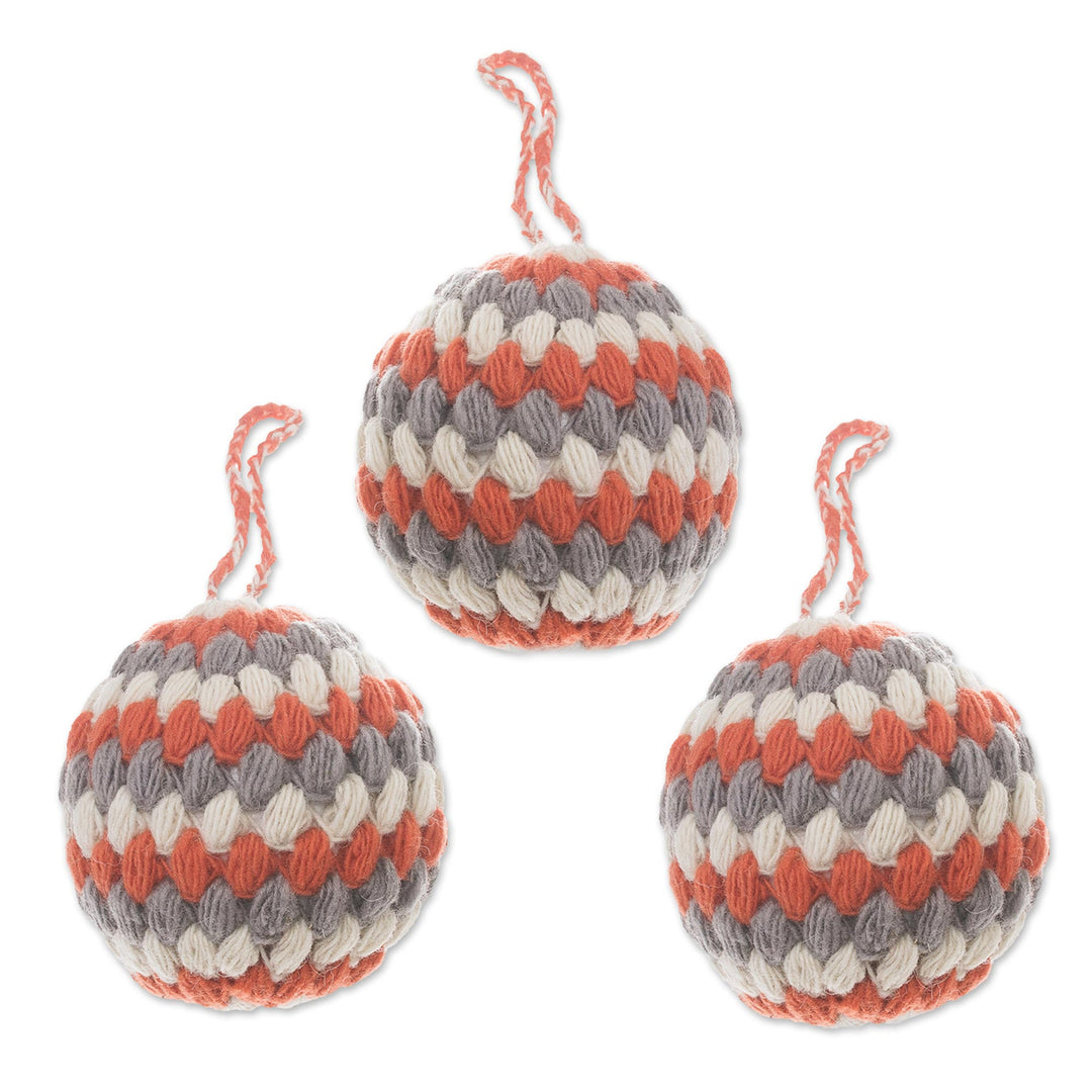 Wool Ornaments in Flame from Peru (Set of 3) - Flame Holiday