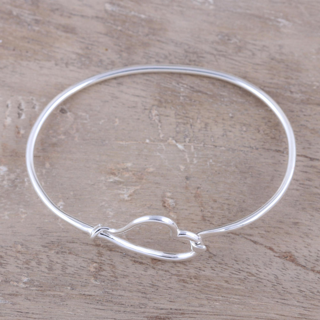 925 Sterling Silver Heart Shaped Bangle Bracelet from India - Celebration of Love