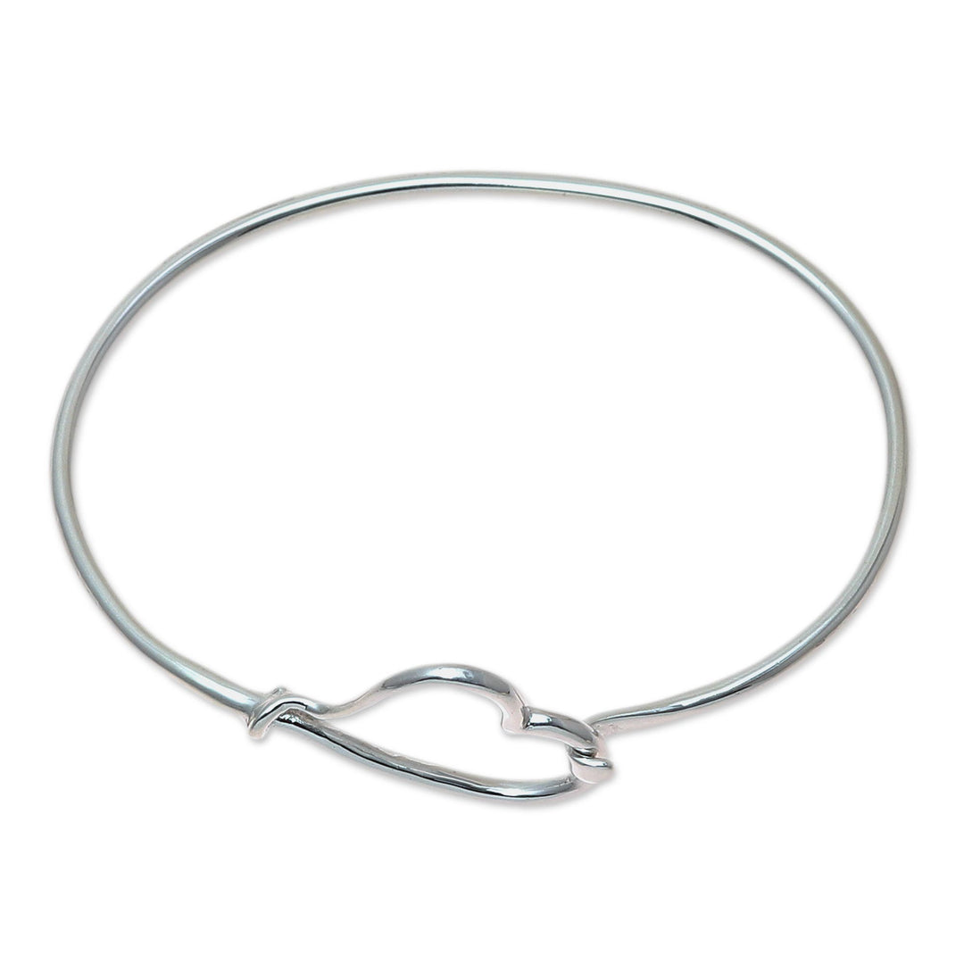 925 Sterling Silver Heart Shaped Bangle Bracelet from India - Celebration of Love