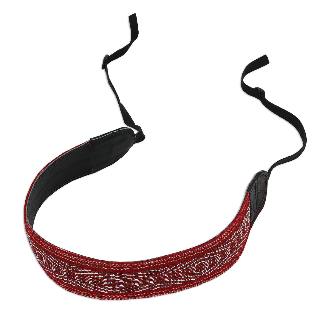 Leather Reinforced Handwoven Brick Red Cotton Camera Strap - Chic Catch