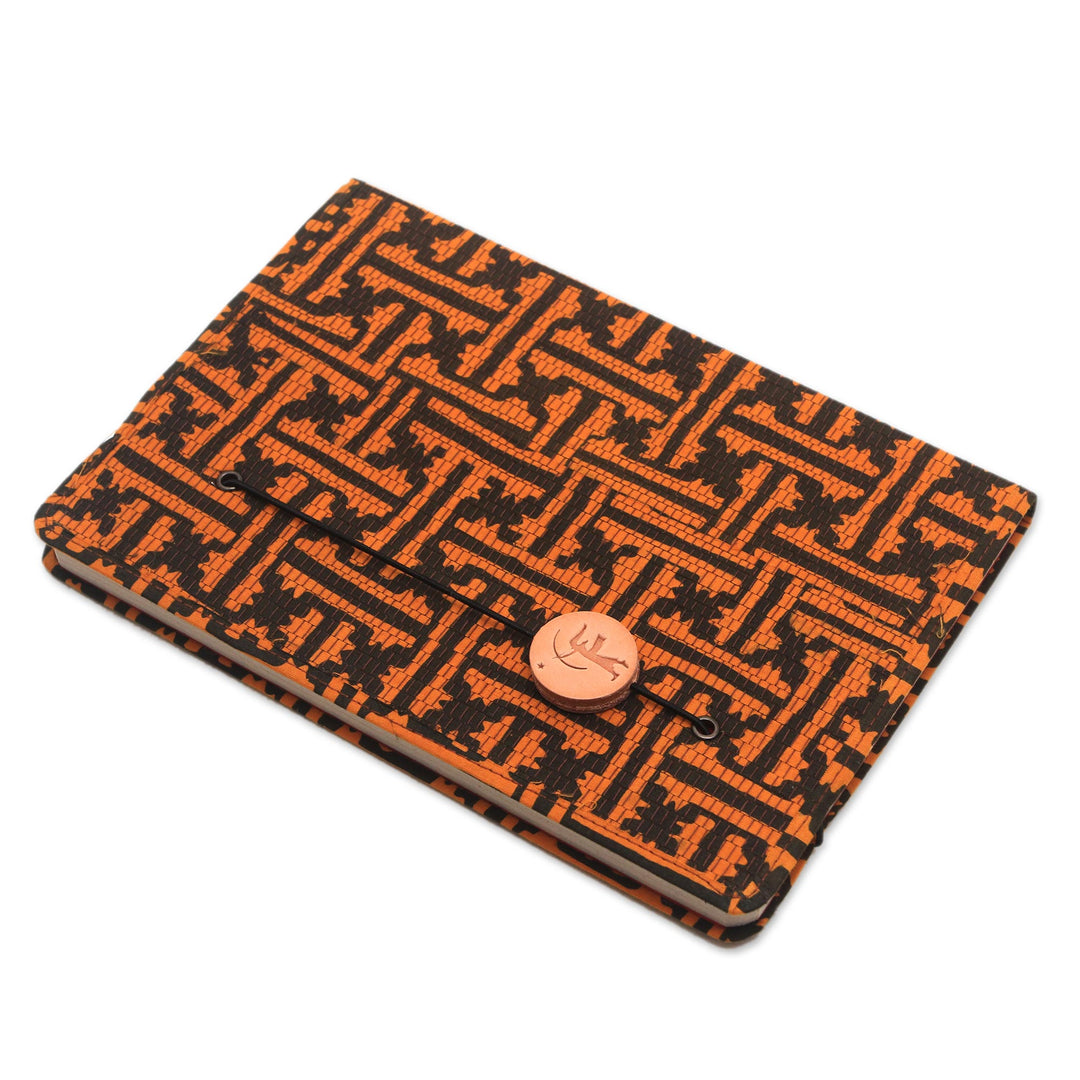 Orange and Black Cotton Cover Journal Recycled Paper Pages - Contemplative Archer