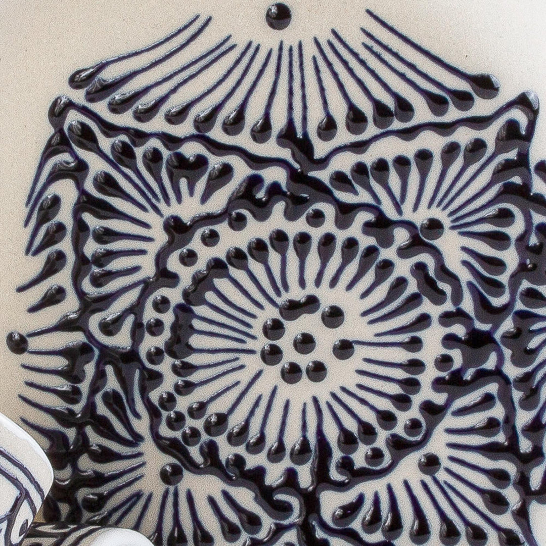 Beige Talavera Style Tequila Decanter and Glasses (Set of 3) - Traditional Spirit