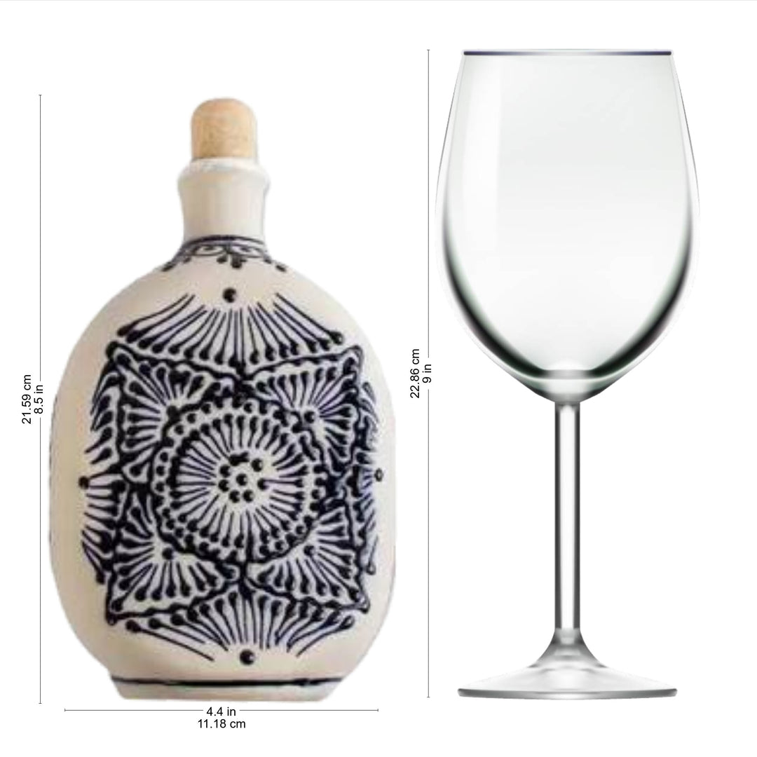 Beige Talavera Style Tequila Decanter and Glasses (Set of 3) - Traditional Spirit