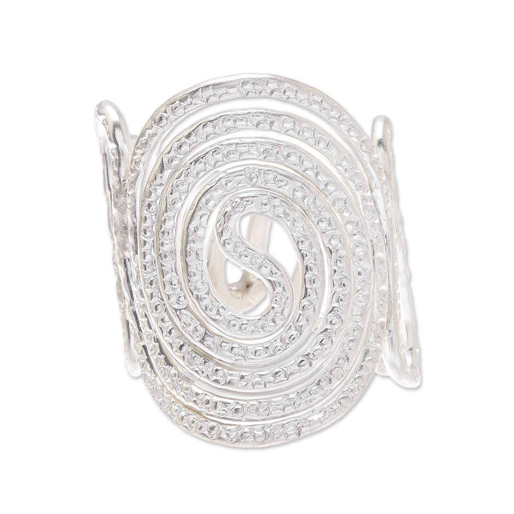 Karen Silver Spiral Pattern Cocktail Ring from Thailand - Shining Karen Promise