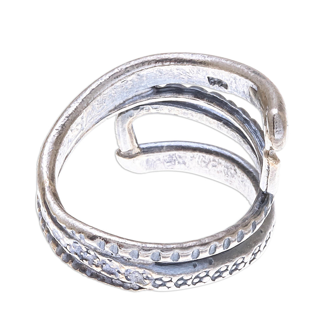 Oxidized Karen Silver Wrap ring from Thailand - Oxidized Snake Path
