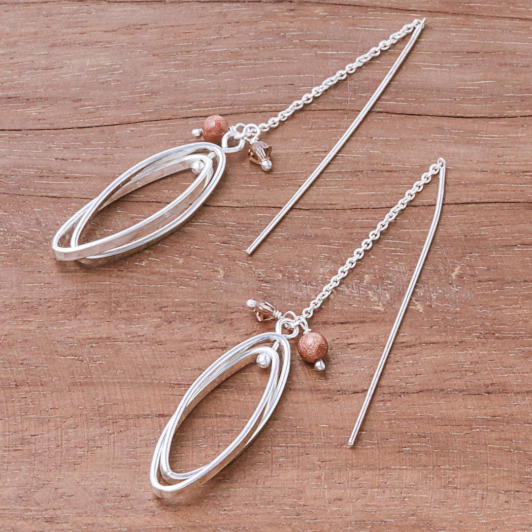 Double Ellipse on Chain Sterling Silver Threader Earrings - Nested Windows
