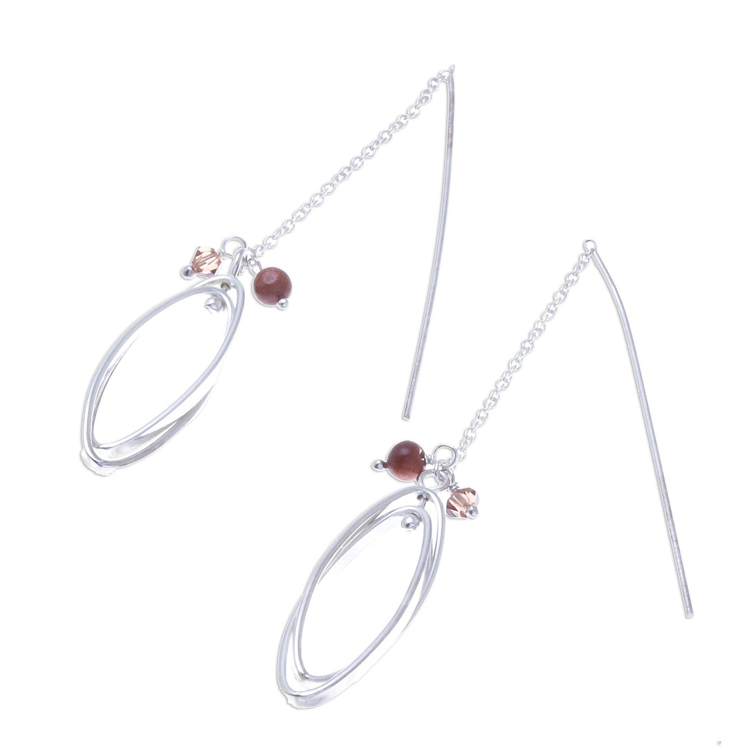 Double Ellipse on Chain Sterling Silver Threader Earrings - Nested Windows