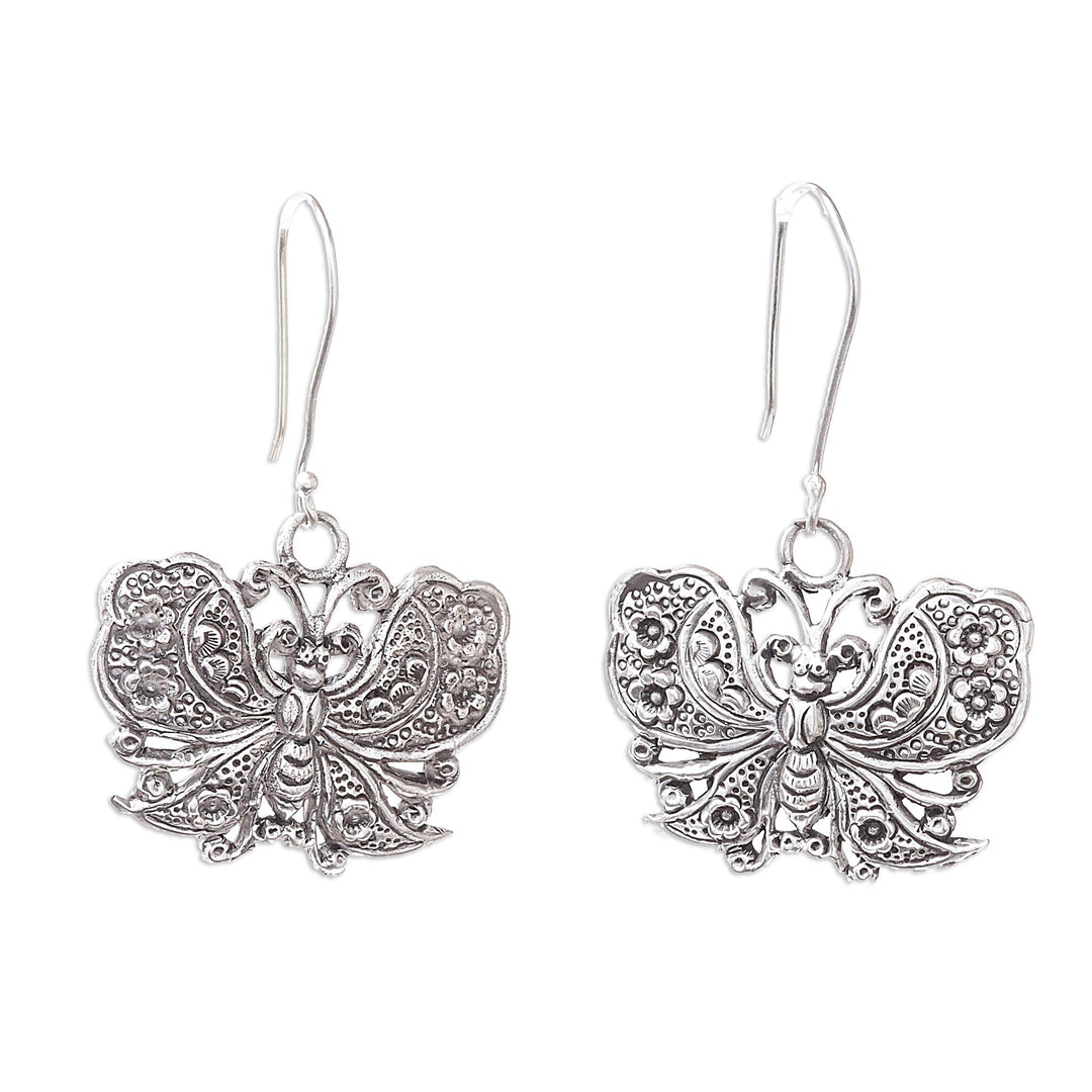 Handmade 925 Sterling Silver Butterfly Dangle Earrings - Fluttering Butterfly