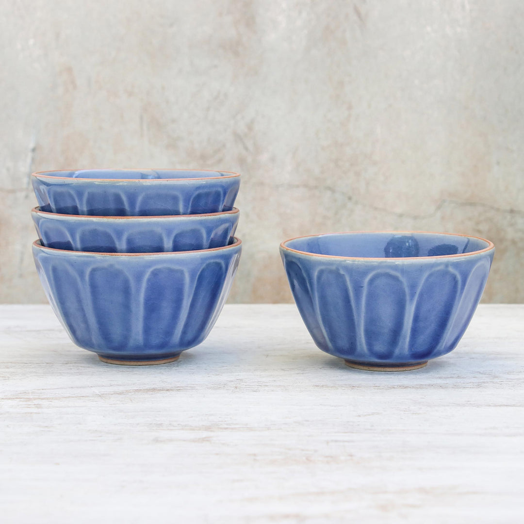 Blue Ceramic Bowls from Thailand (Set of 4) - Simple Thai