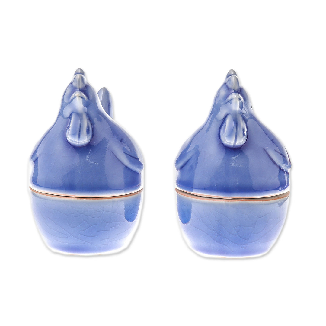 Blue Ceramic Hen Egg Cups from Thailand (Pair) - Hen Breakfast