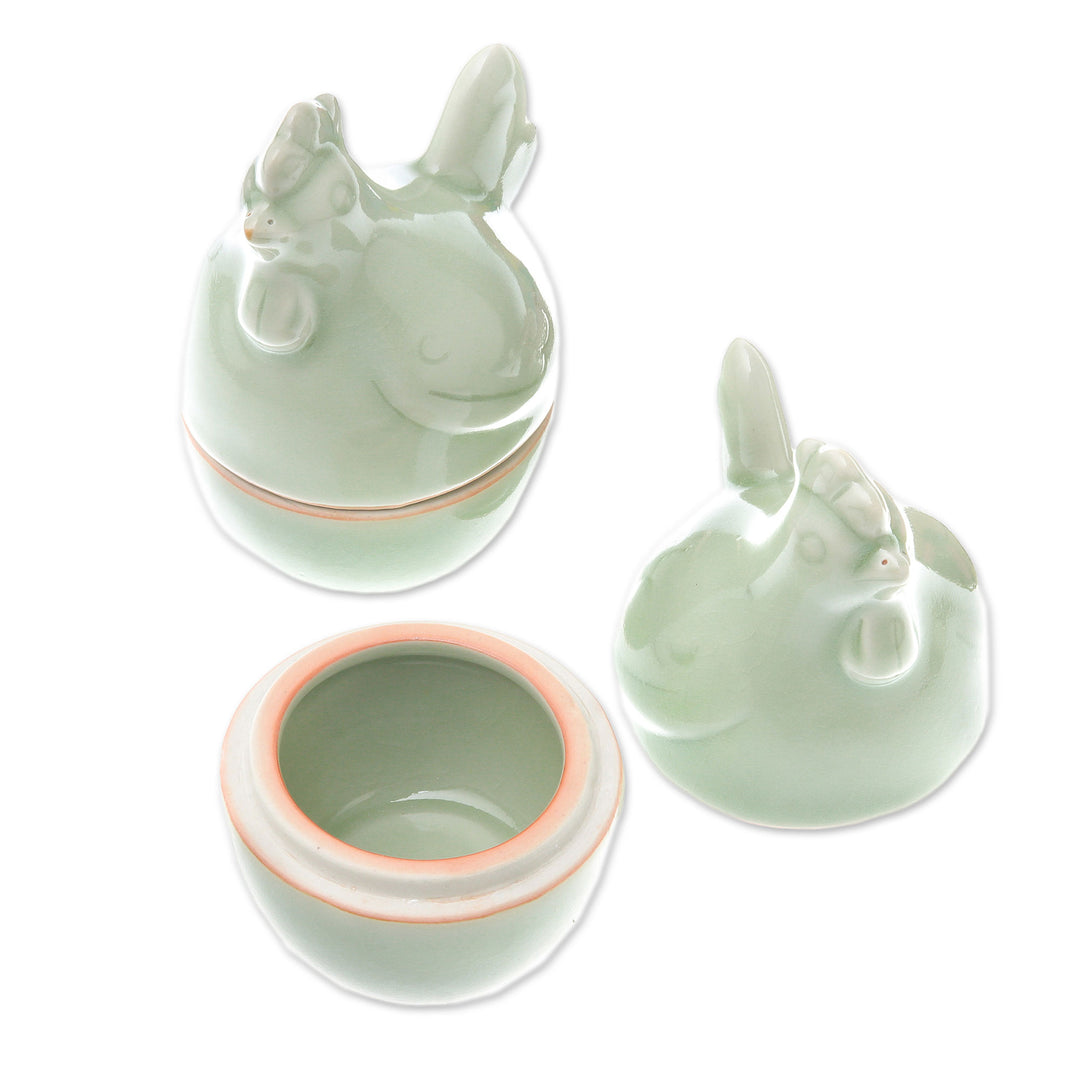 Celadon Ceramic Hen Egg Cups from Thailand (Pair) - Hen Breakfast