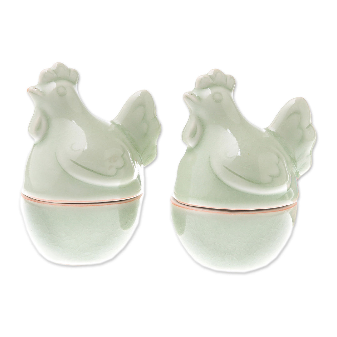 Celadon Ceramic Hen Egg Cups from Thailand (Pair) - Hen Breakfast