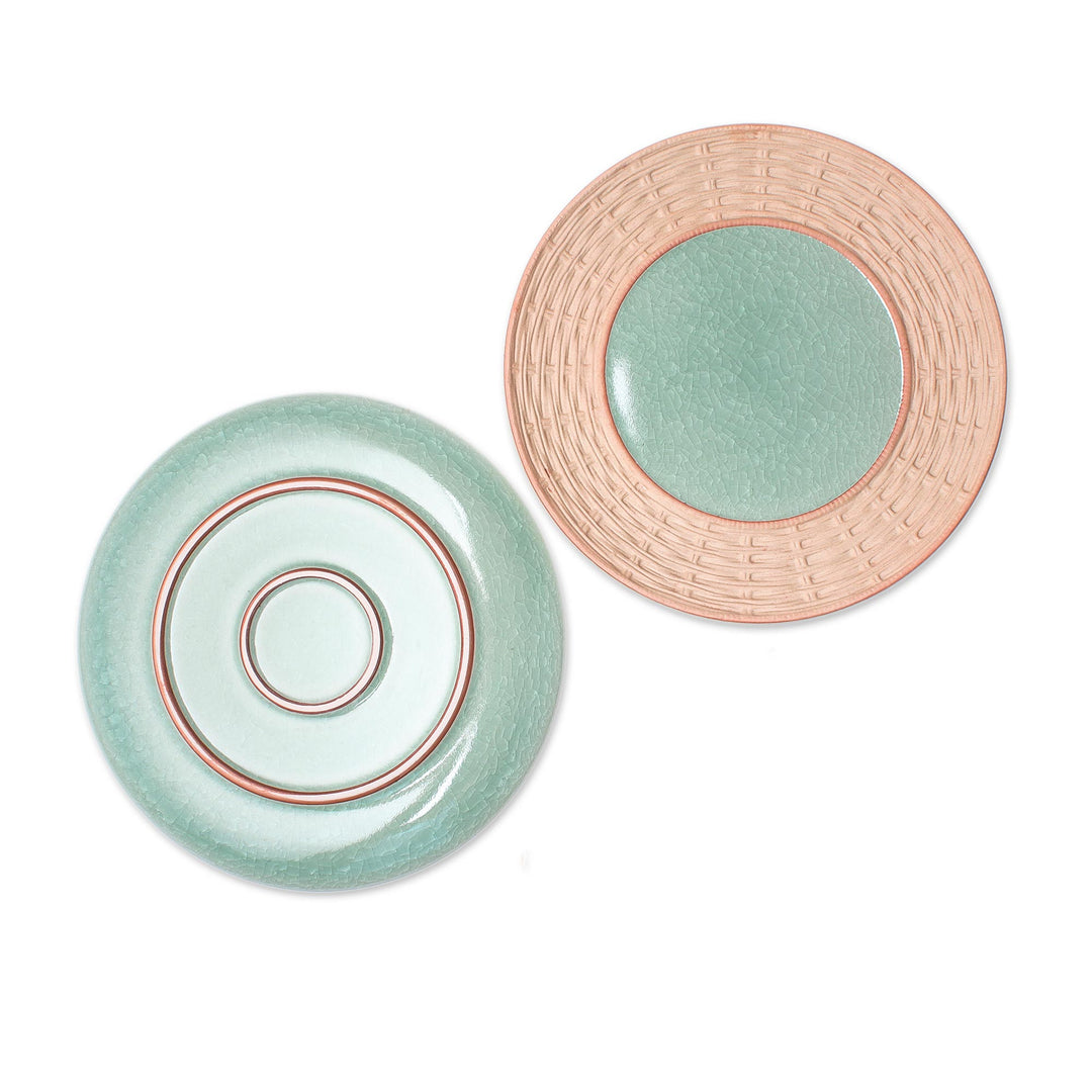 Celadon Ceramic Plates in Green from Thailand (Pair) - Country Meal