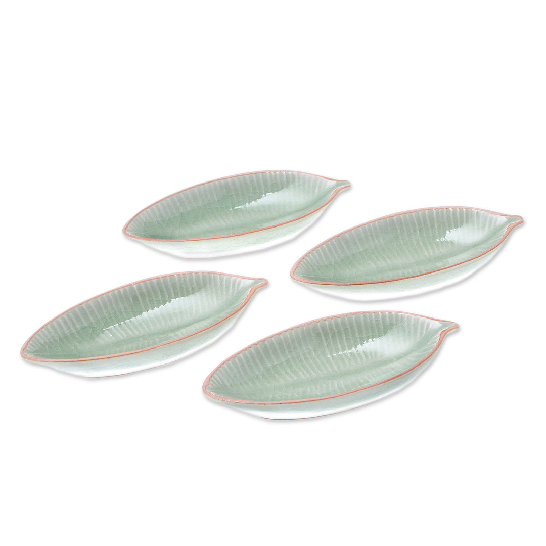 Leaf-Shaped Celadon Ceramic Appetizer Bowls (Set of 4) - Festive Banana