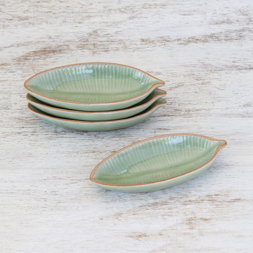 Leaf-Shaped Celadon Ceramic Appetizer Bowls (Set of 4) - Festive Banana