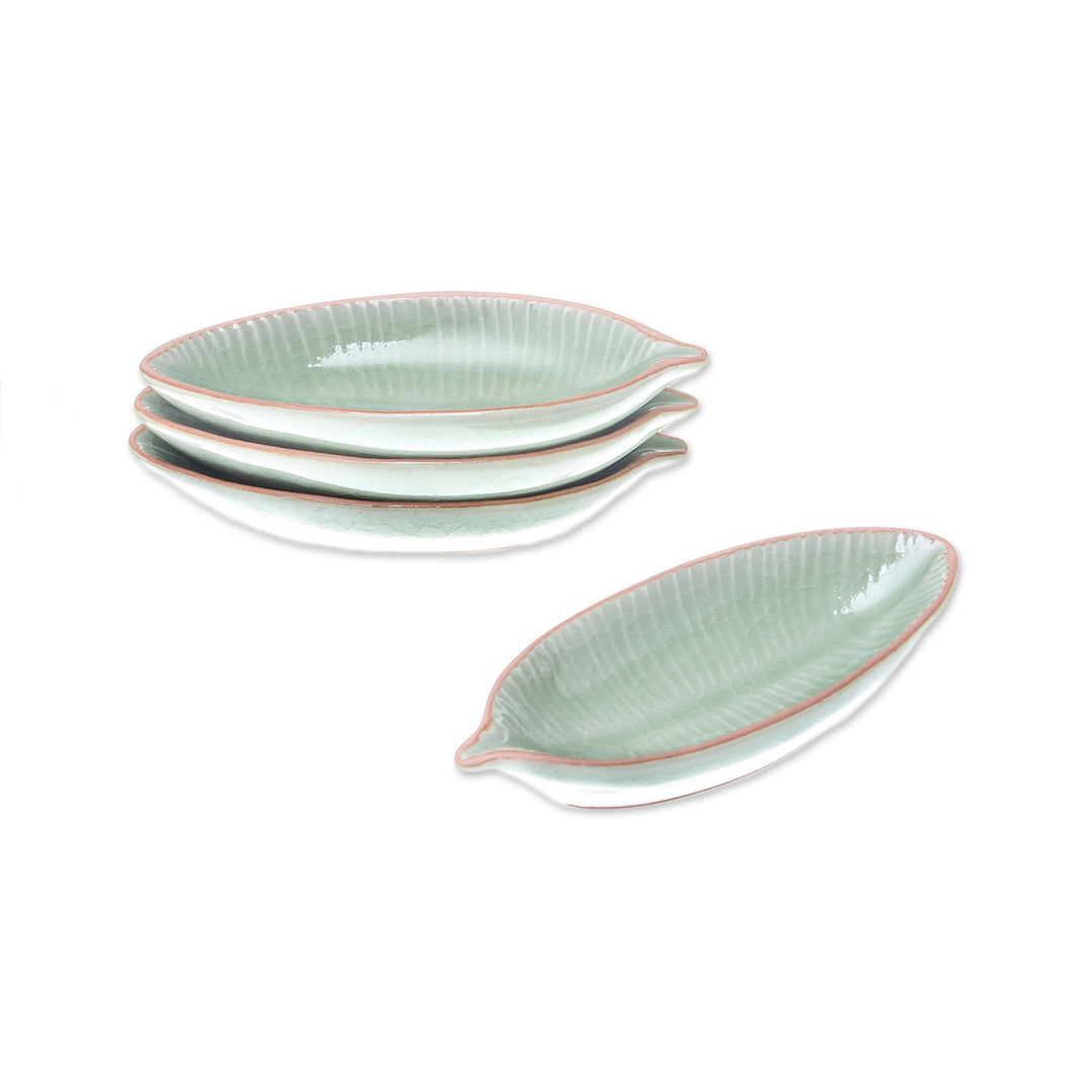 Leaf-Shaped Celadon Ceramic Appetizer Bowls (Set of 4) - Festive Banana
