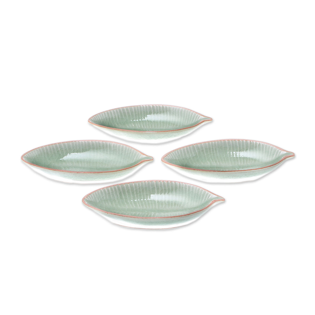Leaf-Shaped Celadon Ceramic Appetizer Bowls (Set of 4) - Festive Banana