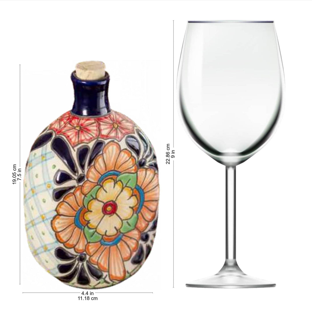 Oval Floral Motif Talavera Style Ceramic Tequila Decanter - Garden Festivities