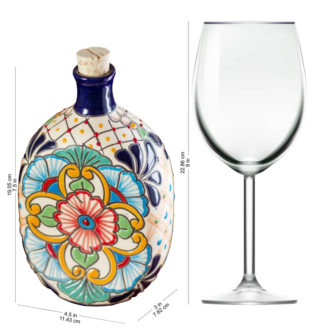 Oval Multi-Color Talavera Style Ceramic Tequila Decanter - Floral Festivities