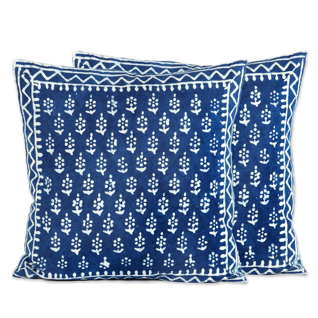 Hand Screen Print Cotton Cushion Covers (Pair) - Rajasthani Indigo