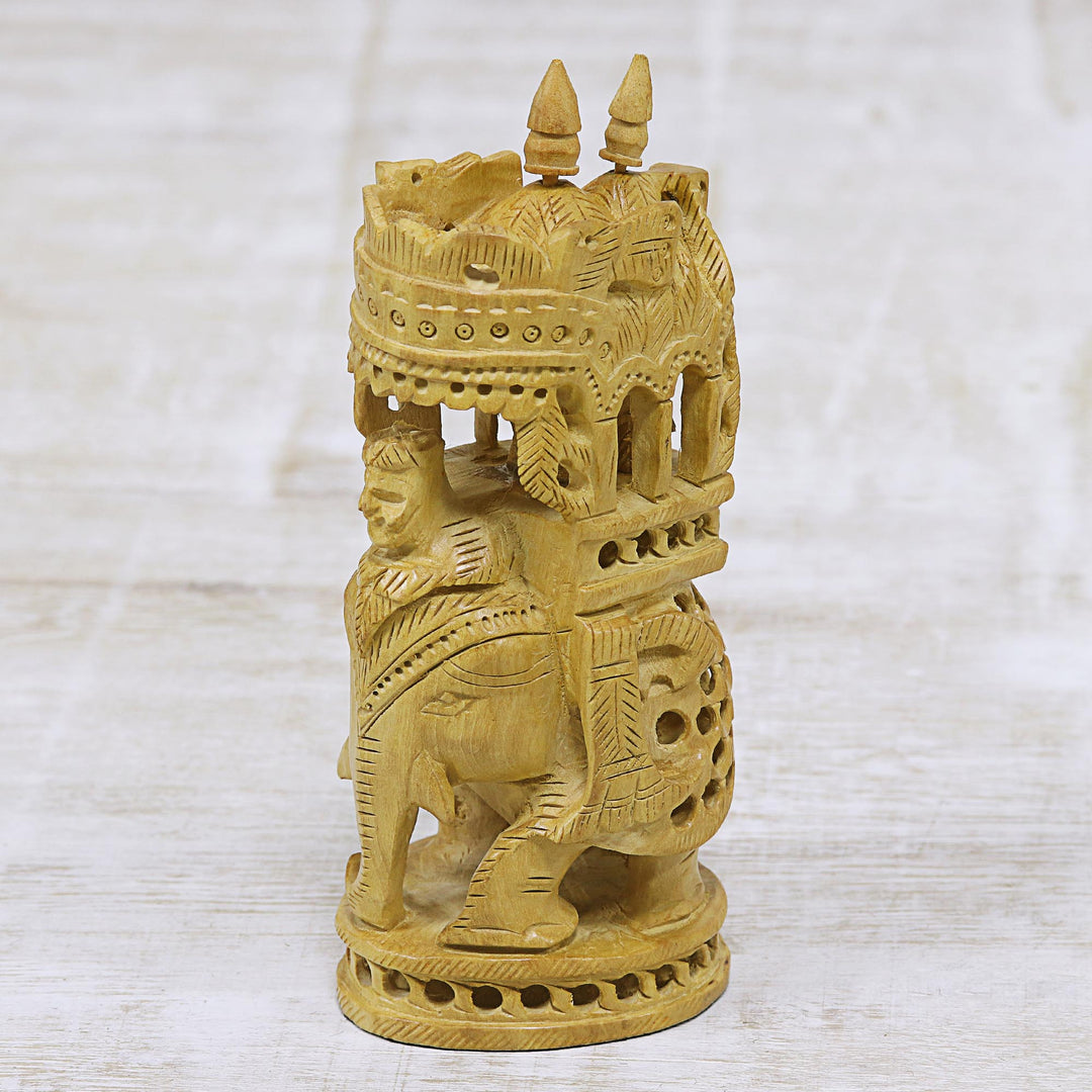Hand-Carved Kadam Wood Elephant Figurine from India - Royal Expedition