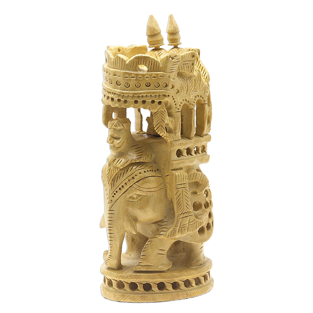 Hand-Carved Kadam Wood Elephant Figurine from India - Royal Expedition