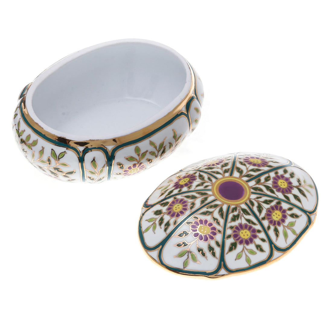 Violet Motif Gilded Porcelain Decorative Box from Thailand - Benjarong Violets