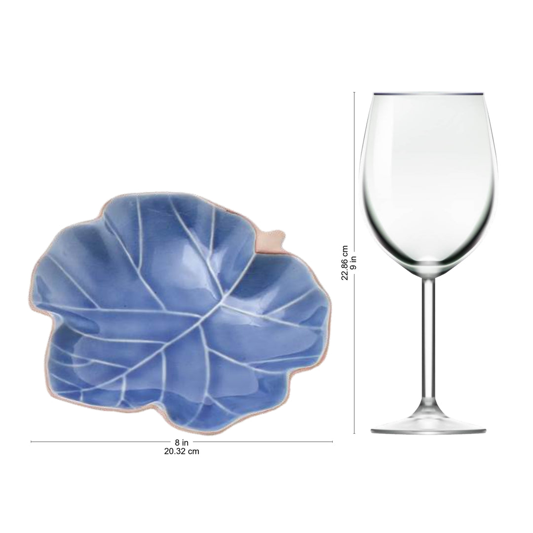 Leaf-Shaped Blue Ceramic Serving Bowls from Thailand (Pair) - Ivy Leaves